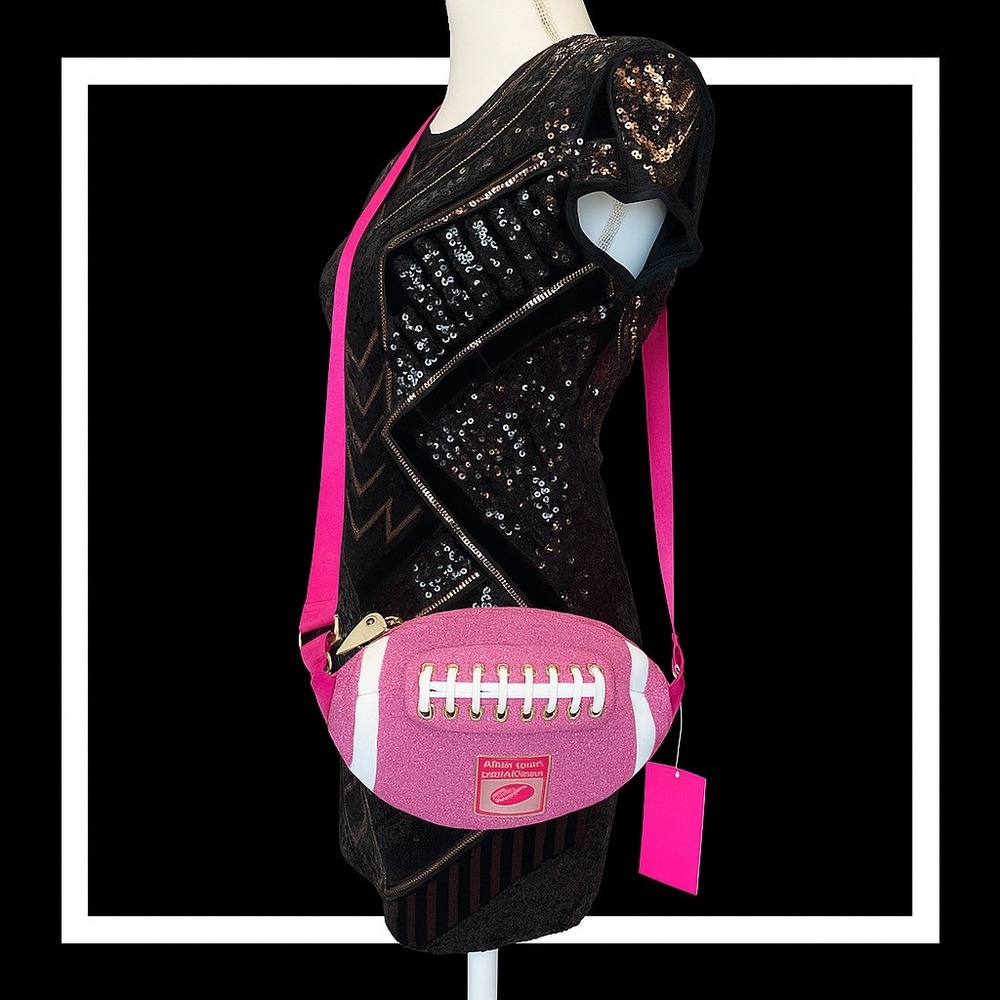 Betsey Johnson Pink Rhinestone Football Crossbody Bag NWT Rare‎ Limited
